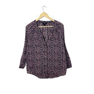 Paige Medium Button Front Shirt Lightweight Cotton 3/4 Sleeve Floral Womens